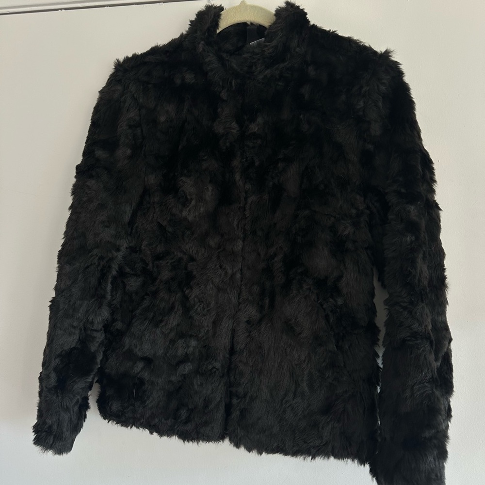 H&M Black Faux Fur Women's Jacket size 4